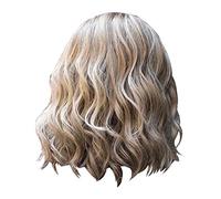 Short Curly Hair Dyed with Colour Gradient Fluffy Middle Parting Long Sets Facelift Wigs Real Hair Black Bob (Gold, One Size)