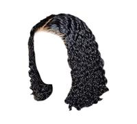 Short Curly Hair Mixed With Golden Headband,Hair Wig Headgear Costume,Fiber Wavy Cosplay Party Black Brown Hair Wigs (BK1)