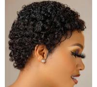 Short Curly Hair Wigs Cut Brazilian Human Hair Wigs For Black Women 180% Density Glueless Afro Kinky Curly Wig-4inches-180%-#1B