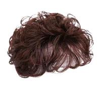 Short Curly Human Hair Topper with Front Bangs for Women Hair Toppers For Thinning Women Real Fringe Clip In (Dark Brown)