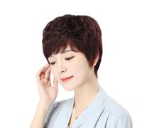 Short Curly Human Hair Wigs,Dark brown slightly curly short hair,Human hair,130% Density Human Hair,for Women,Fashionable fluffy micro roll (Dark Brown)