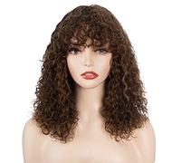 Short Curly Human with Bangs Brazilian Virgin Human None Front for Women Machine Made Black 10Inch