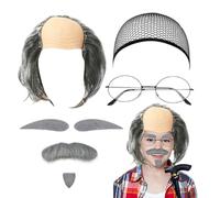 Short Curly Old Man Bald Cap Wig Mad Gray Scientist Synthetic Balding Halloween Anime Cosplay Costume Wigs，C