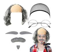 Short Curly Old Man Bald Cap Wig Mad Gray Scientist Synthetic Balding Halloween Anime Cosplay Costume Wigs，B