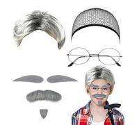 Short Curly Old Man Bald Cap Wig Mad Gray Scientist Synthetic Balding Halloween Anime Cosplay Costume Wigs，D