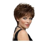 Short Curly Pixie cut Wavy Wigs for White Women Layered Synthetic Full Wigs for Daily Party Adds Volume(Light brown)