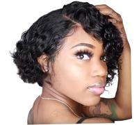 Short Curly Wig 12 Inch Lace Front Short Black Wig, Natural Looking High Temperature Fiber Afro Wave Hair for Daily Use, Cosplay, Theme Parties