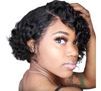 Short Curly Wig 12 Inch Lace Front Short Black Wig, Natural Looking High Temperature Fiber Afro Wave Hair for Daily Use, Cosplay, Theme Parties