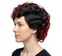 Short Curly Wig, Mohawk Wig, Short Curly for Women with Red and Black Highlights, Synthetic Hair for a Bold, Playful Look