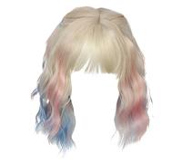 Short Curly Wig with Bangs - Cosplay Wigs for Women | Chic Gradient Hair Color Look, 35cm Average Size Fits All, Adjustable Hair Costume for Party, Stage Performances, Halloween