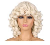 Short Curly Wig with Bangs for Black Women Soft Big Curly Heat Resistant Natural Looking Synthetic Wigs(Platinum Blonde)