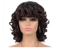 Short Curly Wig with Bangs for Black Women Soft Big Curly Heat Resistant Natural Looking Synthetic Wigs(1B/33)