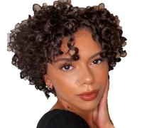 Short Curly Wigs for Black Women Afro Natural Curly Brazilian Virgin Pixie Cut With Bangs Density None Bob 14in