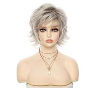 Short Curly Wigs for Women Synthetic Layered Pixie Cut Wig with Bangs Natural Looking Adds Volume(Dark blonde)