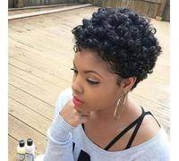 Short Curly Wigs Pixie Cut Wig,Wig high-Temperature Silk Chemical Fiber Hair,High Density Wig,African Small Curly Short Hair,for Women (Black)