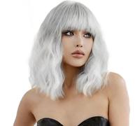 Short Curly Wigs with Bangs Wavy Wigs for Women 14 Inch Heat Resistant Synthetic Fiber Wigs (R4 1001)