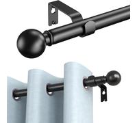 Short Curtain Pole, Rod Length 80 to 126cm (32-48 or 49.6 inch Max), Black Curtain Poles for Windows 76 to 122 cm
