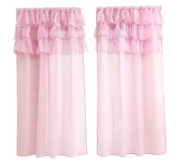Short Curtain Set of 2, Multi-layered Ruffle Valance Light Filtering