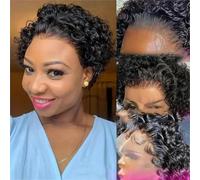 Short Cut Human Hair Wigs For Women Cut Black Color Curly Wigs Human Hair Glueless Blonde Water Wave Curly Wigs-6inches-150%-Black