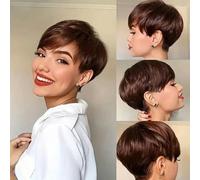Short Cut Straight Hair Wig Brazilian Hair Human Hair Wigs With Bangs 99J Burgundy P4/30#4 Wig Cheap Glueless Wig-8inches-#4
