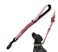 Short Dog Training Control Leash 18 Inch 1 Inch Wide Heavy Duty Elastic Traffic Bungee Leash with Padded Handle Suitable for Medium and Large Dogs(Pink)