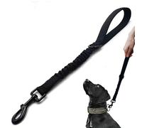 Short Dog Training Control Leash 18 Inch 1 Inch Wide Heavy Duty Traffic Bungee Leash with Padded Handle (Black)