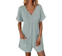 Short Dungarees for Women UK Short Jumpsuit Women's Summer Beach Romper Casual Overalls with Pockets Womens V Neck Petite Playsuits Dungarees Boho All in One Outfits Dark Gray,XXL