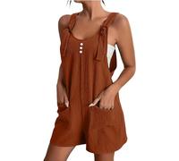 Short Dungarees Women Plus Size Loose-Fit Sleeveless Adjustable Tie Straps Wide leg Soft Maternity Jumpsuits Summer Casual Breathable Bib Overalls with Pockets for Going Out Homewear
