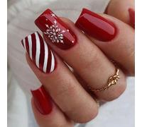 Short False Nails - 24pcs Square French Tip False Nails - Nude Pink Glue on Nails In 12 Sizes - Full Cover Glossy Elegant Fake Nails for Women Girls(Red)