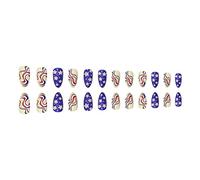 Short False Nails Almond Nail Piece Pure Desire Independence Day Frosted Lines Blue And Red New European And Foreign Trade Model Wind Solid Color Nails Flase Nails (One Size)
