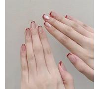 Short False Nails, Cat Eye Glitter Press on Nails, Nails Handmade Press-On Medium Long Coffin Ballerina with Flesh Color Cat Eye Design Charm Cute False Nail Tips 24 Pcs (MY346)