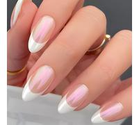 Short False Nails, Cat Eye Glitter Press on Nails, Nails Handmade Press-On Medium Long Coffin Ballerina with Flesh Color Cat Eye Design Charm Cute False Nail Tips 24 Pcs (DY1475)