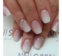 Short False Nails, Cat Eye Glitter Press on Nails, Nails Handmade Press-On Medium Long Coffin Ballerina with Flesh Color Cat Eye Design Charm Cute False Nail Tips 24 Pcs (DZ367)