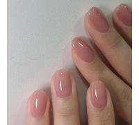 Short False Nails, Glossy Nude Pink Full-Cover Artificial Manicure Tips | Translucent Finish, Rounded Almond-To-Oval Profile, Coordinated Single-Colour Look, For Daily Wear At Home Or Social Events