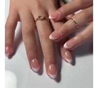 Short False Nails Set, 24Pcs White French Tip Press on Nails with Jelly Nail Glue, Full Cover Nude Pink Stick on Nails, Removable Acrylic Fake Nails for Women Nail Art Accessories