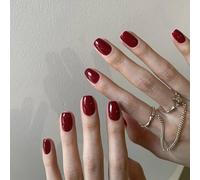 Short False Nails Square - 32pcs Red Press On Nails - Solid Burgundy Colour Fake Nails With Glue - Glossy Full Cover Acrylic Stick On Nails For Women Girls Nail Decoration