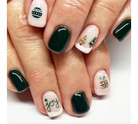 Short False Nails With Christmas Tree Full Covers Stick On Artificial Glittering Press On Short Square False Nail Tree Artificial Green Press On