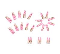 Short False Nails With Glue Europe And America Full Coverage Nails Ladies And Girls 24 Pieces Long With Various Styles 1ml French False Nails (D, One Size)