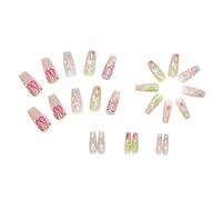 Short False Nails With Glue Europe And America Full Coverage Nails Ladies And Girls 24 Pieces Long With Various Styles 1ml French False Nails (F, One Size)
