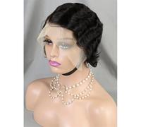 Short Finger Wave Wig for Women 13x4 HD Lace Front Curly Style Black African American Human Hair Wig