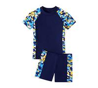 Short for Swimming Boy Boys' New Breathable Quick Drying Swimsuit Short Sleeved Shorts Two Piece Set Swim Trucks Little Boys (Yellow, 6-7 Years)
