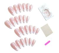 Short French Press-On Nails, 24 Pieces Almond Nude Glue On False Nails, Shiny and Full Coverage, Perfect for Parties and Everyday Use