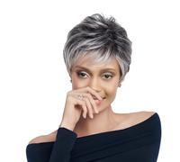 Short Grey Wig Pixie Cut Wig with Bangs Short Pixie Gray Cut Natural Wavy Gray (Grey2)