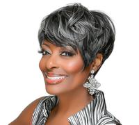 Short Grey Wigs for Black Women Grey Pixie Cut Wig Straight Short Wig