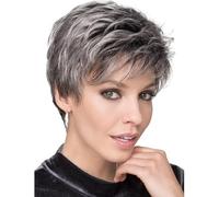 Short Grey Wigs Pixie Cut Wig for White Women Mixed Grey Wigs for Older Lady Natural Looking Layered Wig Heat Resistant Synthetic Wig for Daily Party