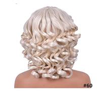 Short Hair Afro Curly Wig With Bangs Loose Synthetic Cosplay Fluffy Shoulder Length Natural Wigs compatible with dark Women Dark Brown 14"(60_14INCHES)