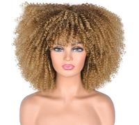 Short Hair Afro Kinky Curly Wig With Bangs Cosplay Synthetic Glueless Natural Wig For Black Women (33-27,14 Inch)