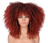 Short Hair Afro Kinky Curly Wigs With Bangs For Black Women Synthetic Glueless Cosplay Natural Wigs P430 14inches (1B-39A,16 Inch)