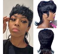 Short hair elf wig Natural Straight full woven wig human hair Heat resistant Glueless Bob Layered Wig with Bangs Suitable for ladies' parties use