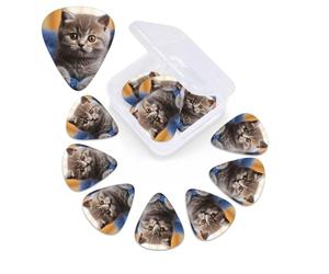Short Hair Kitten Print Guitar Picks 12 Pack Personalized Guitar Plectrums with Organizer Storage Box Variety Colorful Celluloid Plectrums for Acoustic Guitar Bass Picks